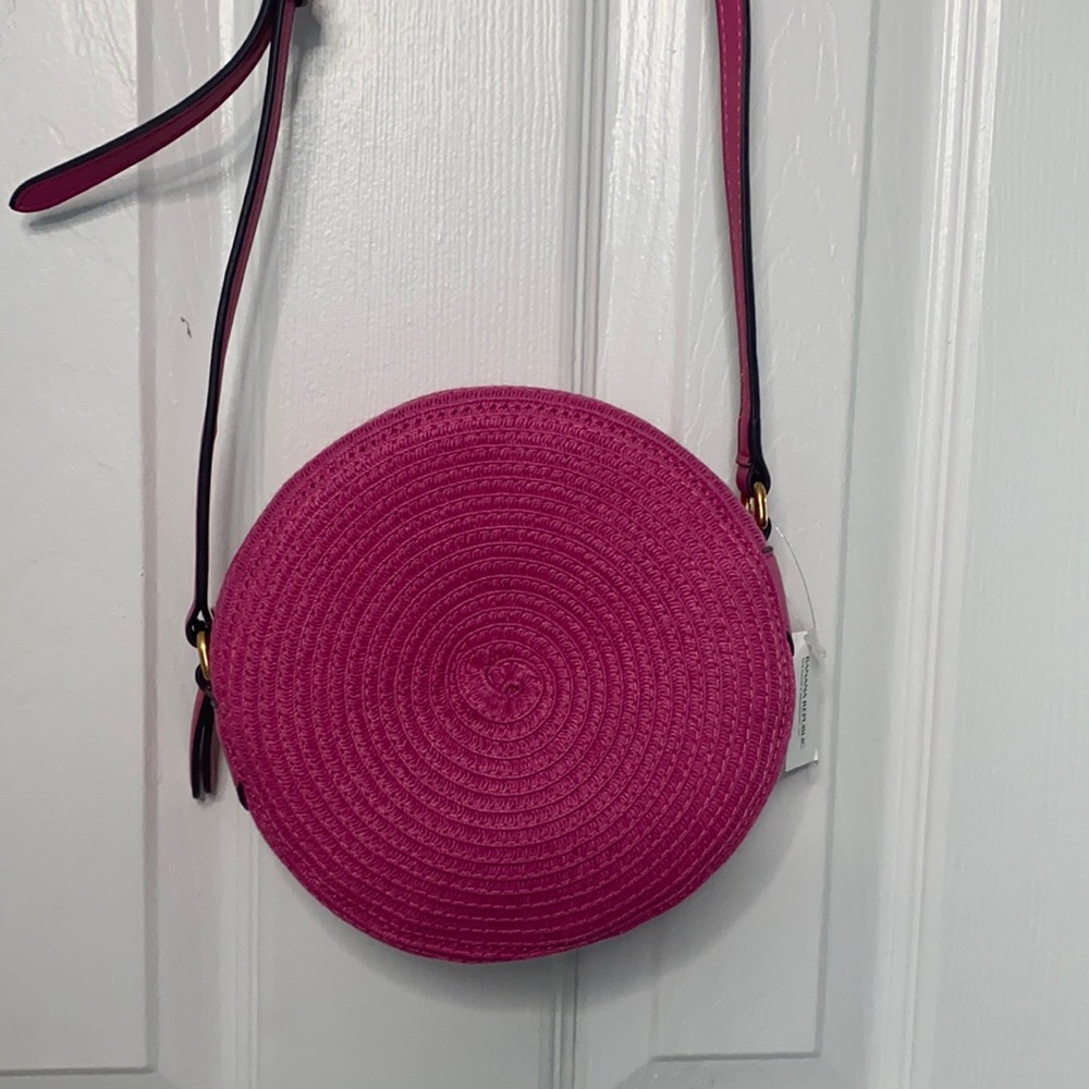 Banana Republic hot pink raffia canteen crossbody